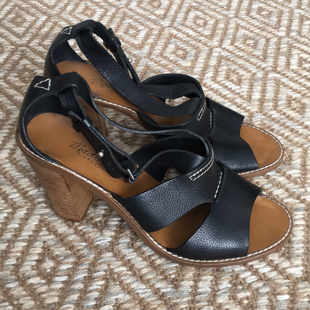 Madewell  Black Leather Heels/Sandals-Size 8